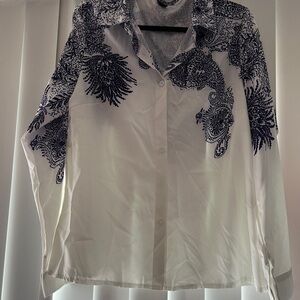 Elegant White and Blue Women's Top